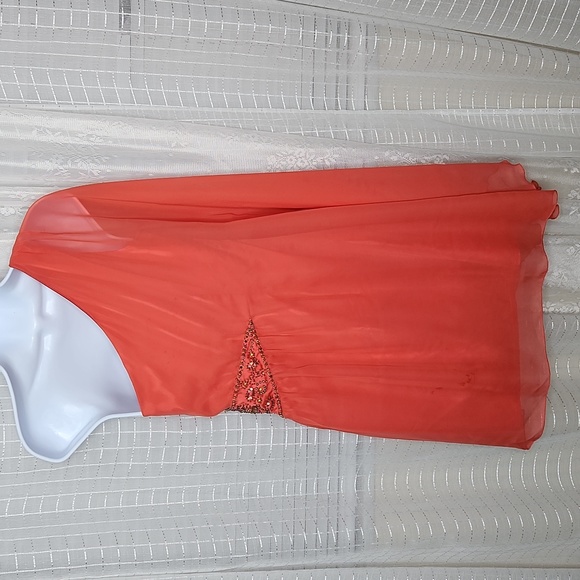 Burnt Orange Free People One Shoulder Grecian Chiffon Beaded Cocktail Dress Sz4 - Picture 3 of 8